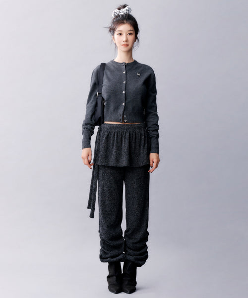 SHIRRING LAYERED SKIRT PANTS #徐睿知同款! - 2 COLORS CHARCOAL