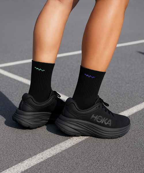 COOLMAX CUSHIONING RUNNING CREW SOCKS - 6 COLORS BLACK