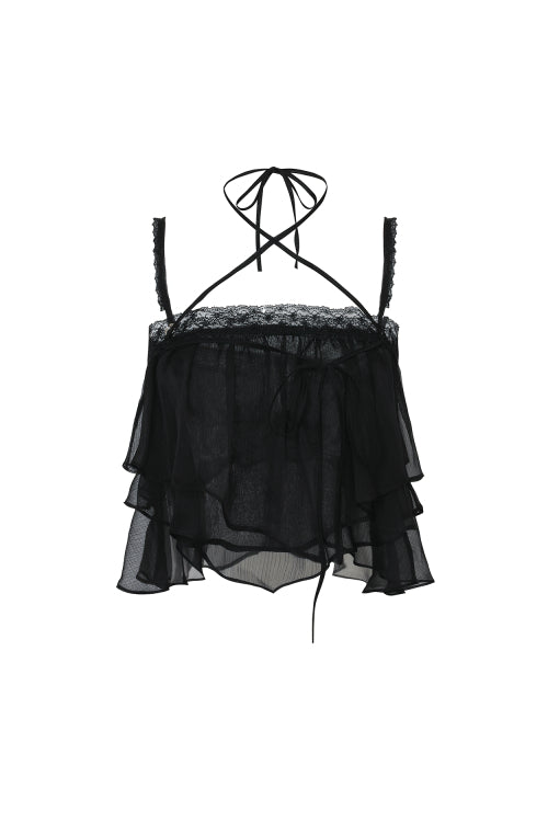 PAINORPLEASURE MERMAID FRILL TOP - 4 COLORS BLACK