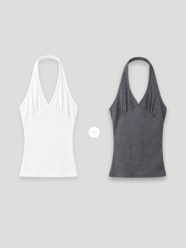 HALTER NECK RIBBED SLEEVELESS - 3 COLORS