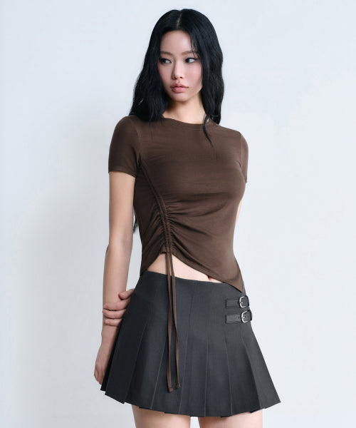 MUSINSA STANDARD TENCEL SIDE RUCHED TEE - 7 COLORS BROWN