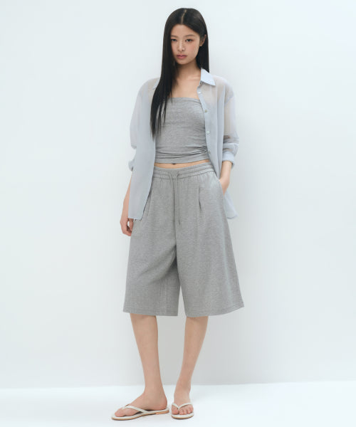 WOMENS ONE TUCK BERMUDA SWEAT PANTS #韓韶禧同款! - 4 COLORS GREY