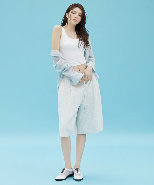 WOMENS ONE TUCK BERMUDA SWEAT PANTS #韓韶禧同款! - 4 COLORS LIGHT GREY