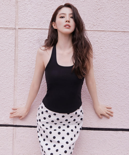WOMENS SLIM HALTER TOP #韓韶禧同款! - 3 COLORS BLACK