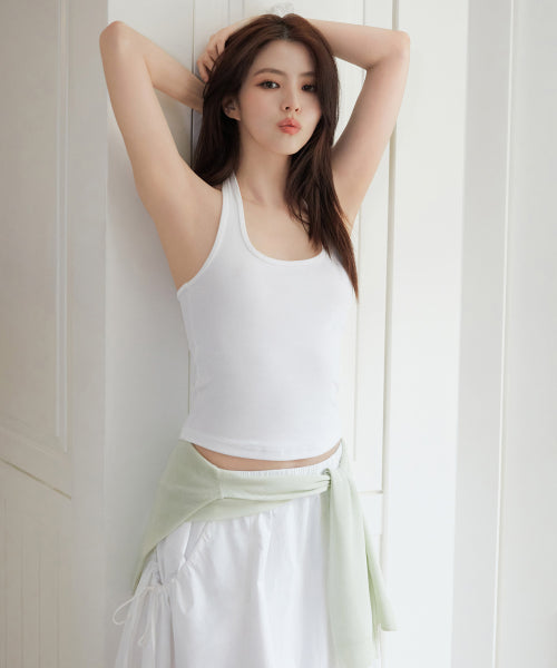 WOMENS SLIM HALTER TOP #韓韶禧同款! - 3 COLORS WHITE