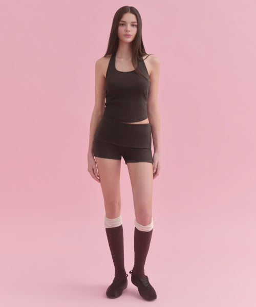 WOMENS SLIM HALTER TOP #韓韶禧同款! - 3 COLORS BROWN