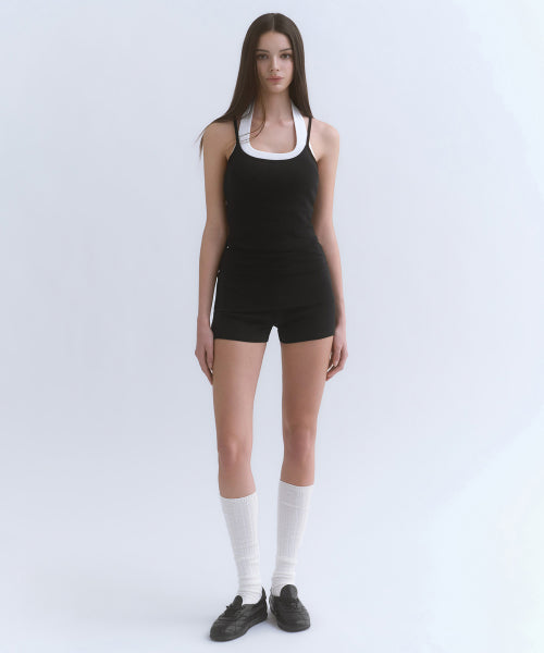 WOMENS TURN DOWN MICRO JERSEY SHORTS #韓韶禧同款! - 3 COLORS BLACK