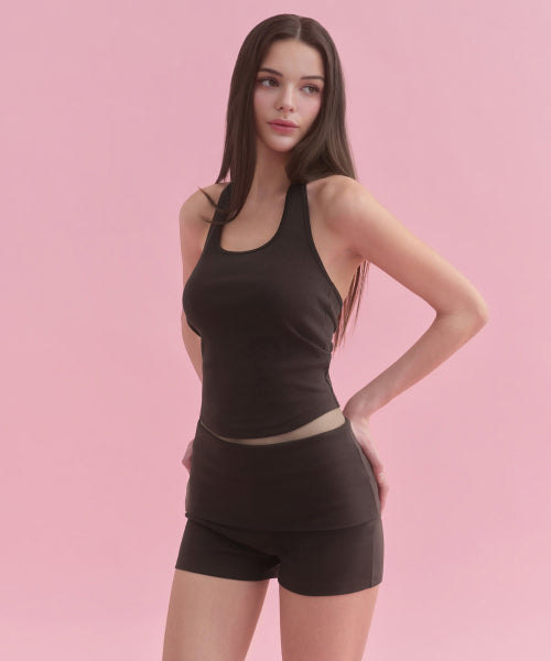 WOMENS TURN DOWN MICRO JERSEY SHORTS #韓韶禧同款! - 3 COLORS BROWN