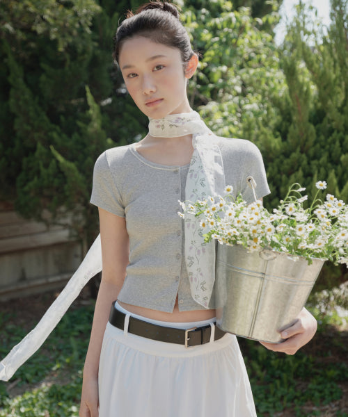WOMENS LACE TRIM SHORT SLEEVE JERSEY CARDIGAN #韓韶禧同款! - 3 COLORS GREY