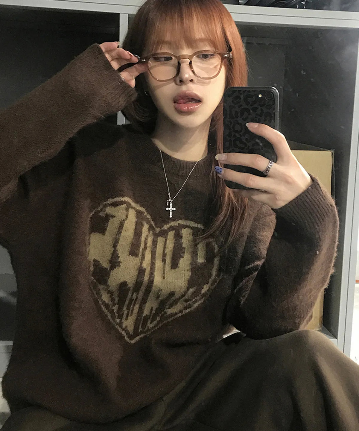 Heart Chicks Overfit Round Knit Brown