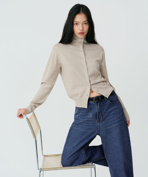 WOMENS ESSENTIAL HIGH NECK CARDIGAN #韓韶禧同款! - 4 COLORS BEIGE