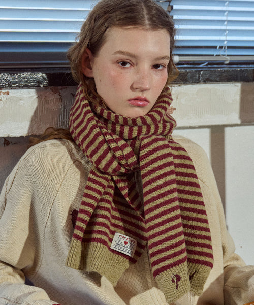 CAT STITCH STRIPE MUFFLER - 3 COLORS BURGUNDY