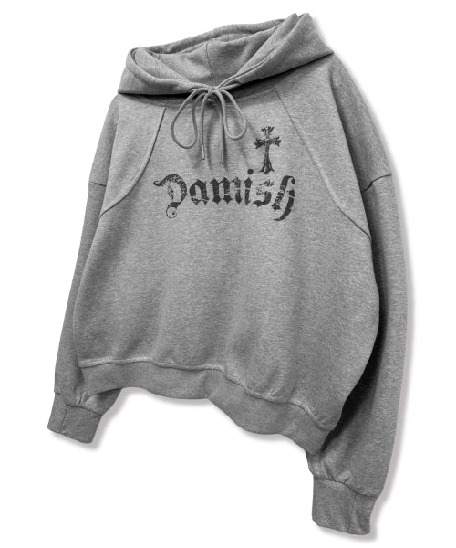 GOTHIC CROSS LETTERING HOODIE - 2 COLORS GREY