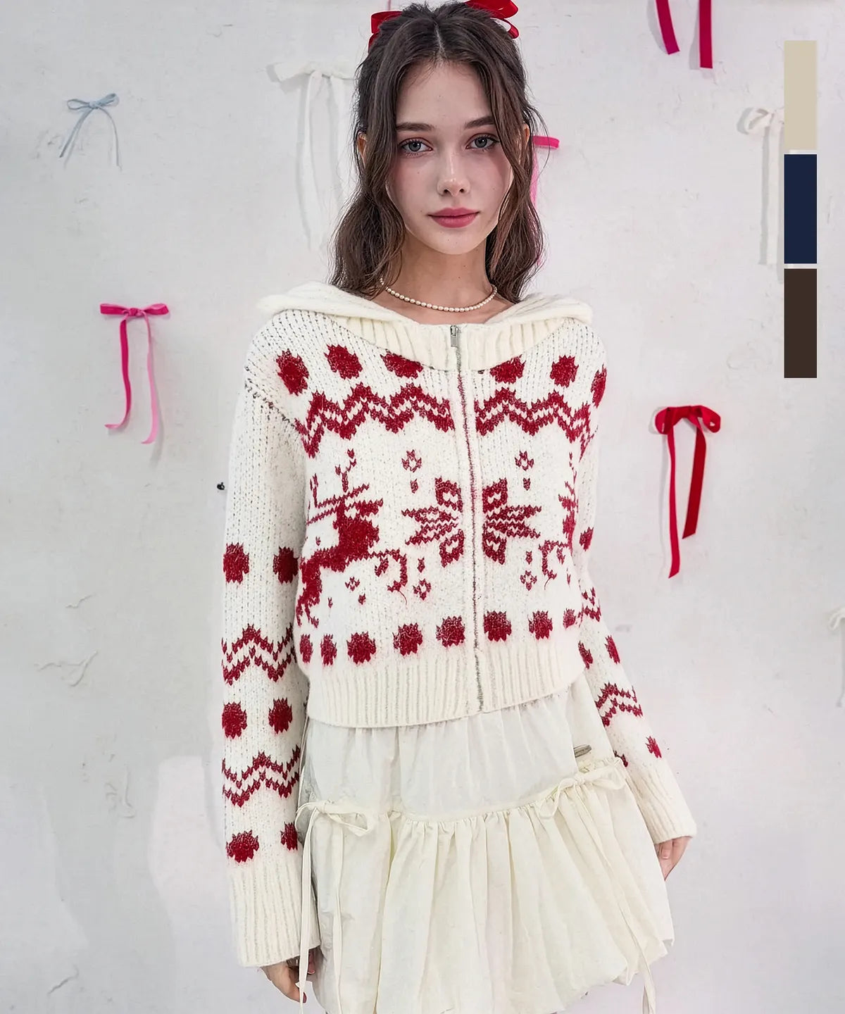 Reindeer Knit Hood Zip-up_3Colors