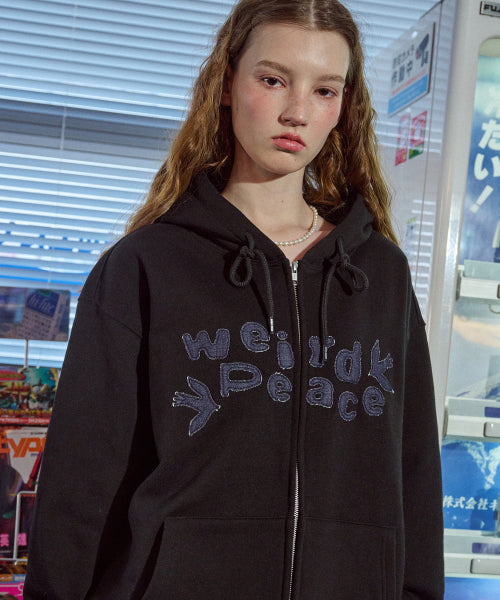 DENIM PATCH HOOD ZIP-UP - 2 COLORS BLACK