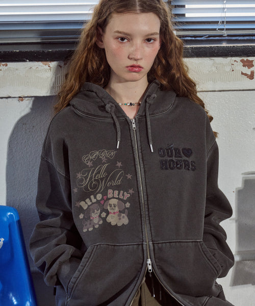 2-WAY PIGMENT HOOD ZIP-UP - 4 COLORS SMOKE BLACK