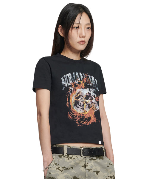 BLAZING SKULL T-SHIRT - BLACK - 2 COLORS