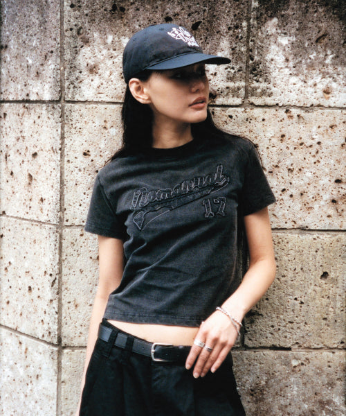 APPLIQUE T-SHIRT - WASHED BLACK - 2 COLORS