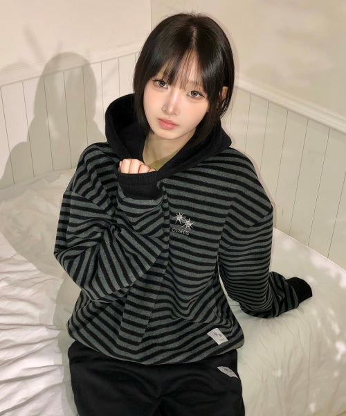 STRIPE CONTRAST HOODIE TEE UNISEX CHARCOAL