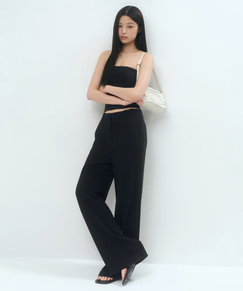 FLUID LOW WAIST WIDE SLACKS - 3 COLORS BLACK