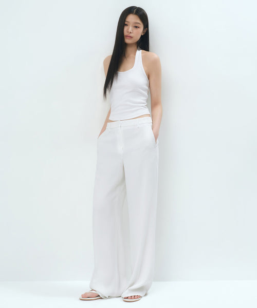 FLUID LOW WAIST WIDE SLACKS - 3 COLORS IVORY