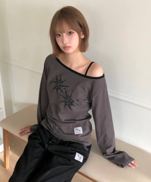 SOLUNA SHOULDER CONTRAST LONG SLEEVE TEE - 2 COLORS BLACK