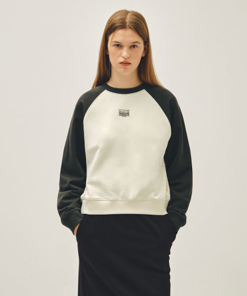 W BLOCK CLASSIC LOGO RAGLAN CROP SWEATSHIRT - 3 COLORS CHARCOAL