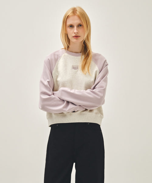 W BLOCK CLASSIC LOGO RAGLAN CROP SWEATSHIRT - 3 COLORS PURPLE