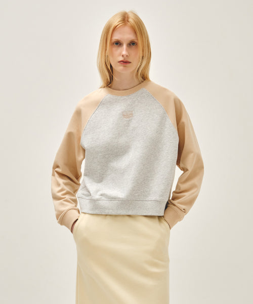 W BLOCK CLASSIC LOGO RAGLAN CROP SWEATSHIRT - 3 COLORS PINK