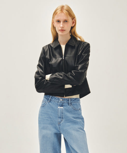 W CROP FAUX LEATHER JACKET - 2 COLORS BLACK