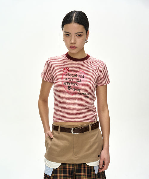 HEART MESSAGE STRIPE T-SHIRT - 2 COLORS PINK