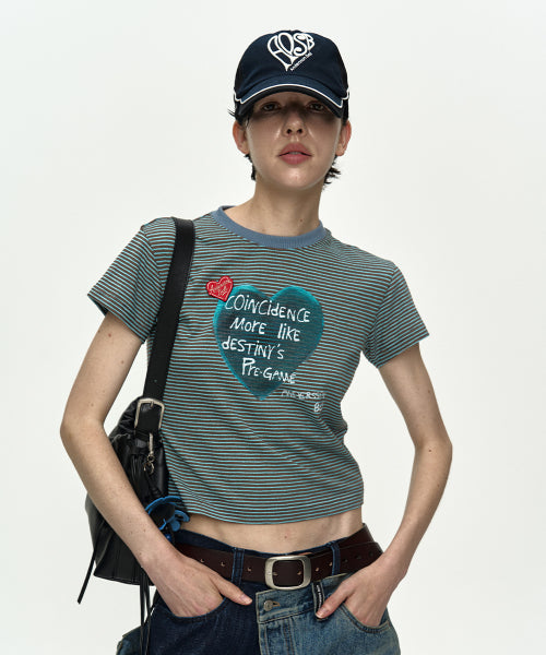 HEART MESSAGE STRIPE T-SHIRT - 2 COLORS MINT