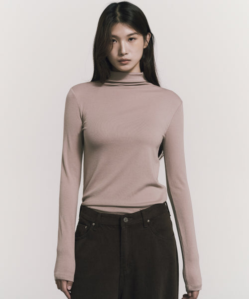 HIGH NECK SLIM TOP #徐睿知同款! - 11 COLORS BEIGE