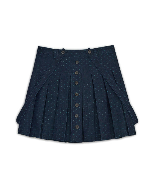 STRAP BUTTON PLEATED SKIRT - 2 COLORS NAVY