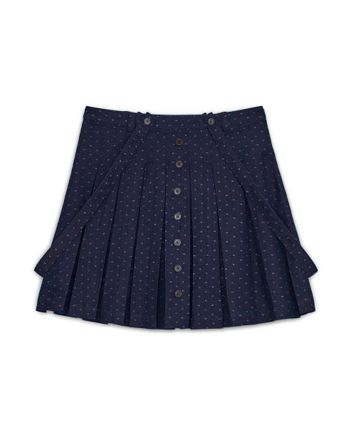 STRAP BUTTON PLEATED SKIRT - 2 COLORS PURPLE