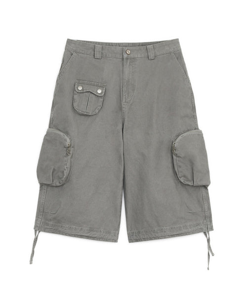 WASHED BERMUDA CARGO PANTS - 2 COLORS GREY