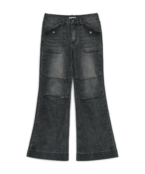 SEMI BOOTCUT DENIM PANTS - 2 COLORS BLACK