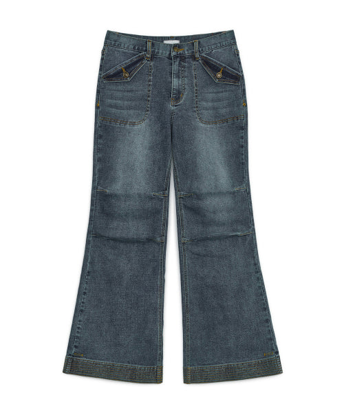 SEMI BOOTCUT DENIM PANTS - 2 COLORS BLUE