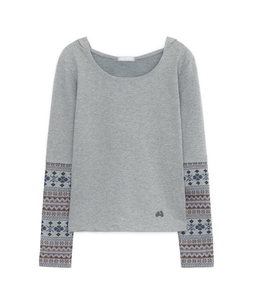 KNIT PANEL SLEEVE HOODIE - 2 COLORS GREY