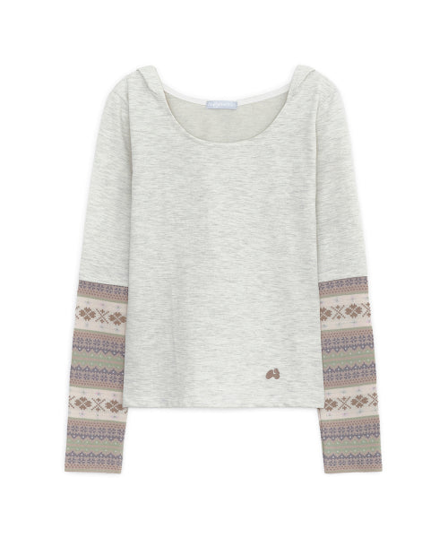 KNIT PANEL SLEEVE HOODIE - 2 COLORS OATMEAL