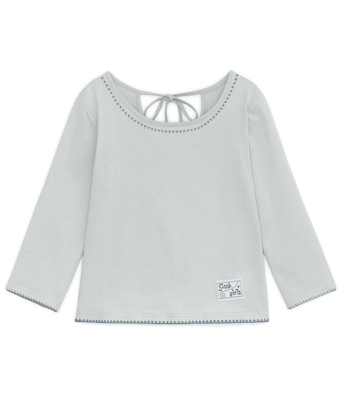 BACK RIBBON CAPRI SLEEVE TEE GREY
