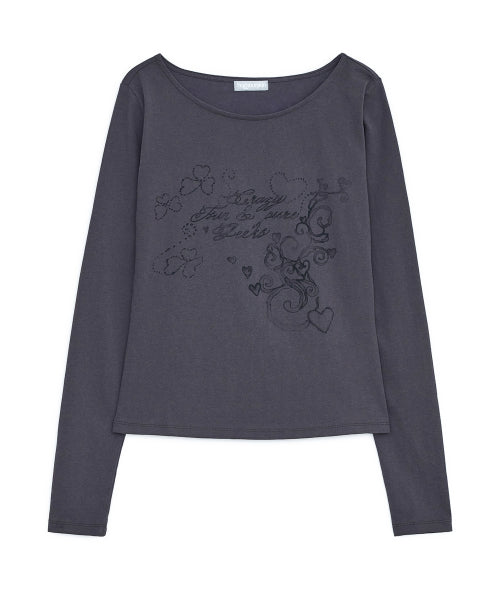 MELLOW PRINT LONG SLEEVE TEE - 2 COLORS CHARCOAL