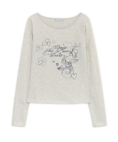 MELLOW PRINT LONG SLEEVE TEE - 2 COLORS CREAM