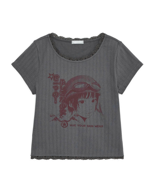 GEEK GIRL LACE TOP - 4 COLORS CHARCOAL