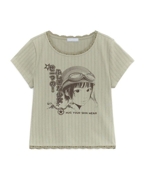 GEEK GIRL PRINT LACE TOP - 4 COLORS GREEN