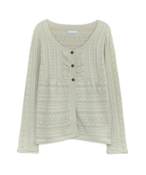 BABYDOLL PUNCHING KNIT CARDIGAN - 2 COLORS BEIGE