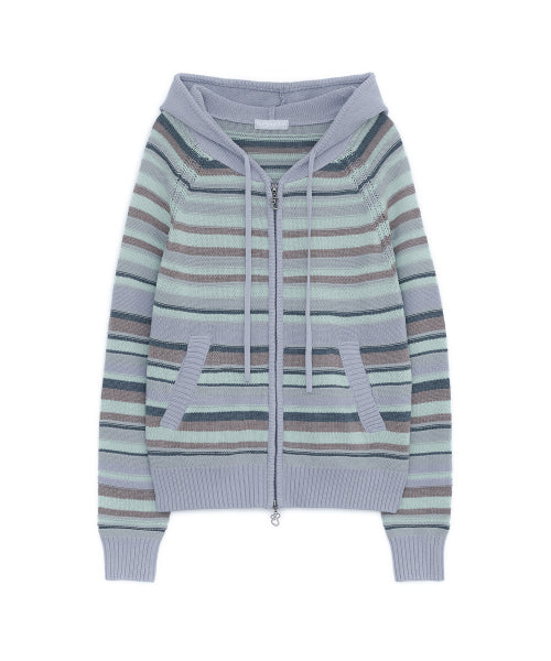 CANDY STRIPE KNIT HOOD ZIP-UP - 2 COLORS SKY BLUE