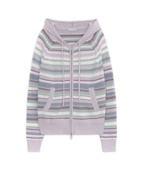 CANDY STRIPE KNIT HOOD ZIP-UP - 2 COLORS LAVENDER