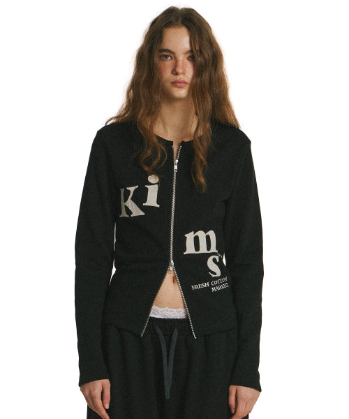 MESSY ALPHA APP ZIP CARDIGAN - 2 COLORS BLACK