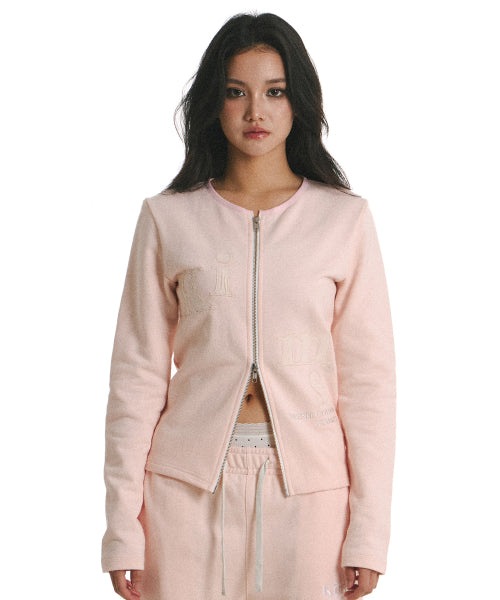 MESSY ALPHA APP ZIP CARDIGAN - 2 COLORS PINK